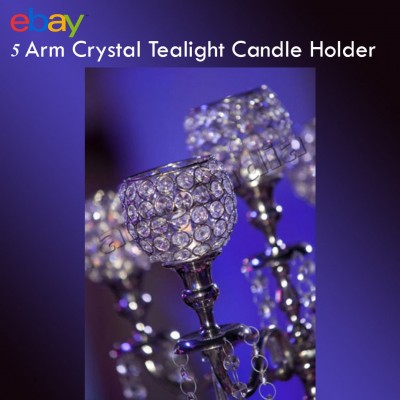 5 Arm Crystal Candelabra Votive Candle Holders Wedding Centerpieces 48CM Silver   253787466539